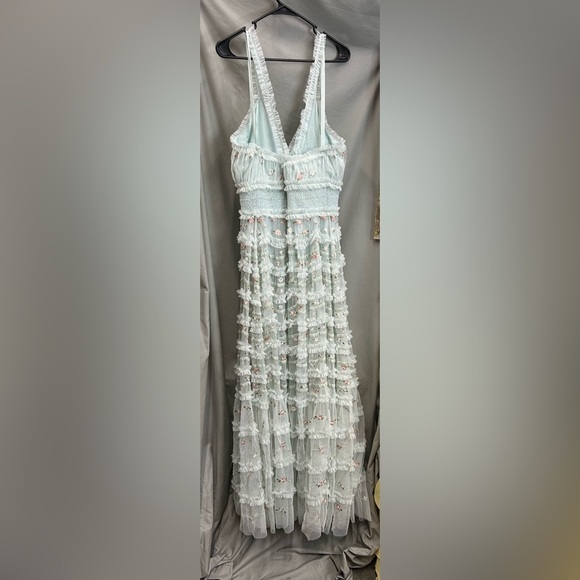 Mac Duggal 8037 NWT V-neckline Cross Back Ruffle Detail A-line Dress - Picture 6 of 7